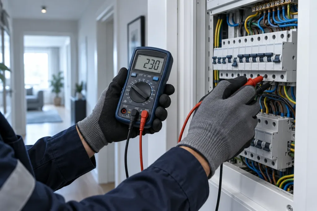 Elektrik panosunda multimetre ile arıza tespitini gösteren temsili görsel